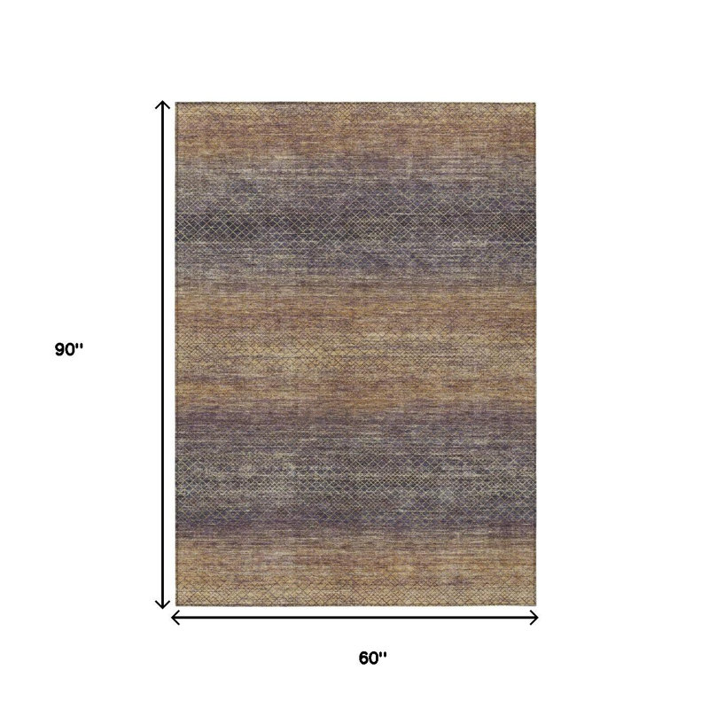 Tapis extérieur lavable géométrique 5 pi x 8 pi aubergine et brun