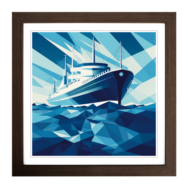 Ship On The Ocean Constructivism No.2 - Single Picture Frame Print on Wood, Walnut