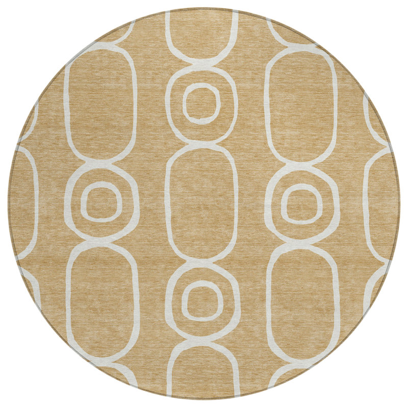 Machine Washable Indoor/Outdoor Dyar ACN2344 Geometric Rug, Round 8'