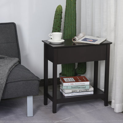 End Table, Narrow Side Table With Flip Top, Storage Cabinet, Bottom Shelf For Living Room, Coffee