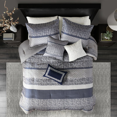 Navy Queen 7 Piece Comforter - Luxury Hypnotize Cozy