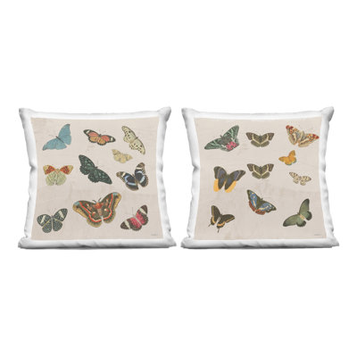 Vintage Assorted Butterflies 2 Piece Decorative Printed Throw Pillow Set, design by Dan Meneely, 18 x 7 x 18