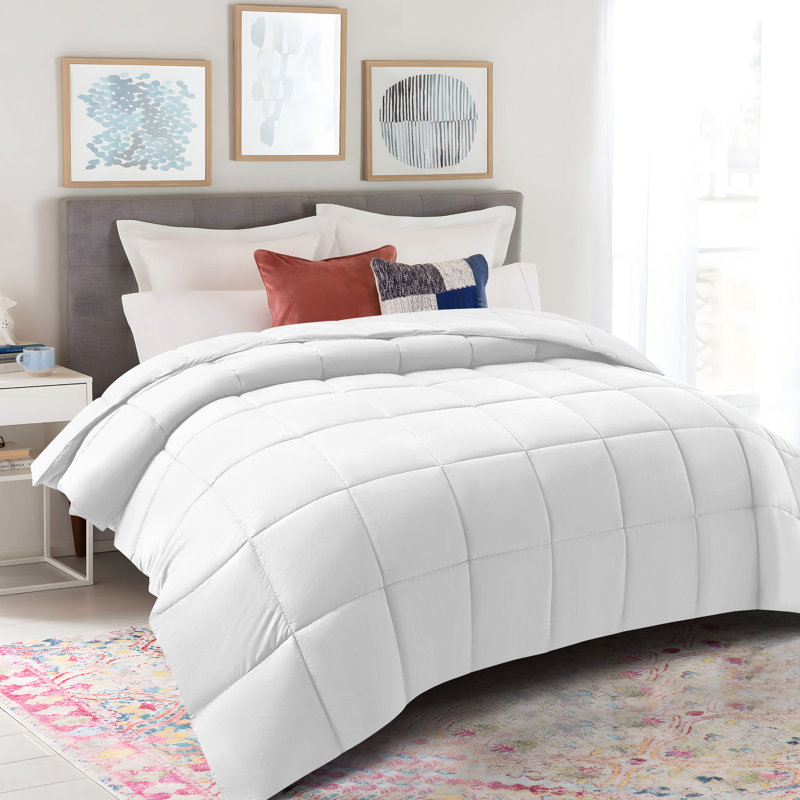 Breathable Box-stitch All Season Down Alternative Comforter, Queen Comforter, White