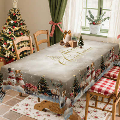 Grayish-White Washable Christmas Snowman Pattern Polyester Tablecloth