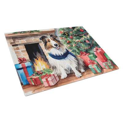 Grande planche à découper en verre Sheltie Cozy Christmas