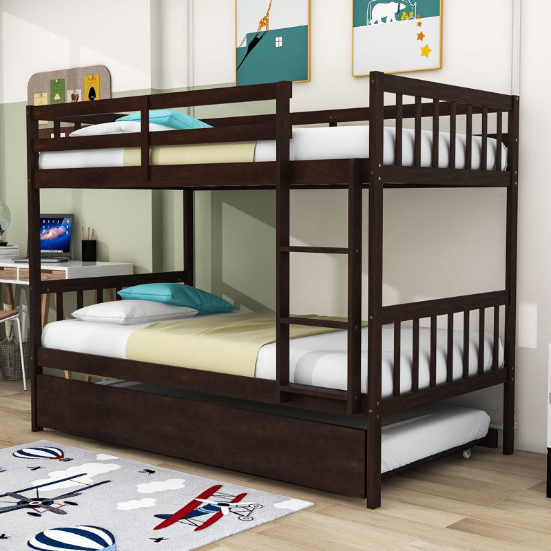 Carmelinda Kids Twin Over Twin Bunk Bed with Trundle, Espresso