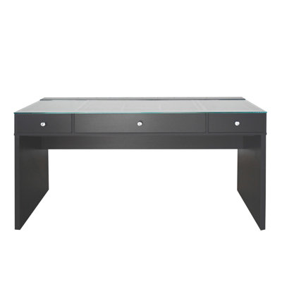 SlayStation Naomi Vanity Table with Glass Tabletop, 4 Drawer Units Bundle Makeup Desk with Clear View Glass Top