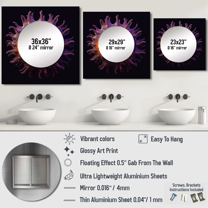 Qunisha - art mural miroir bord de mer pour salle de bain, 36 po x 36 po