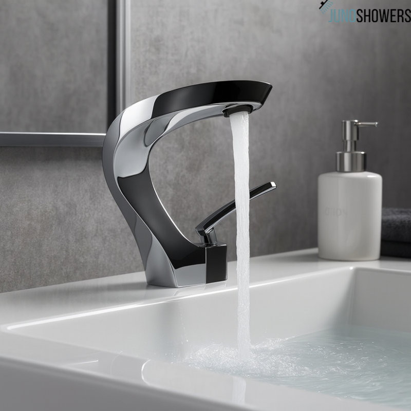 Robinet mélangeur de salle de bain incurvé moderne - Design chromé à poignée simple par Juno