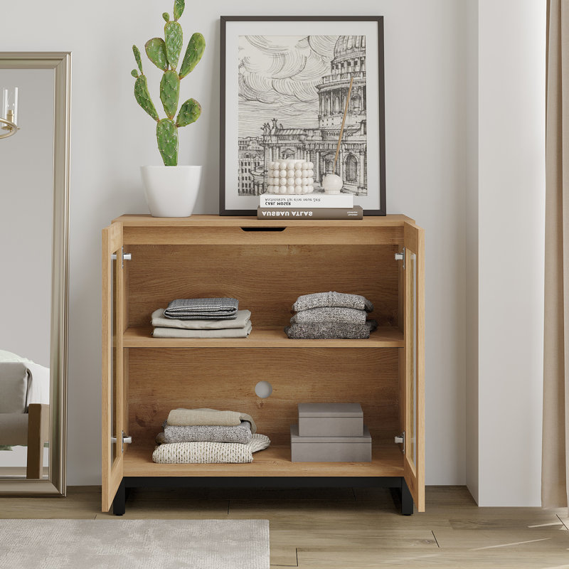 Armoire d'appoint moderne avec 2 portes en verre, commode d'appoint multifonctionnelle avec grand rangement et tablette réglable