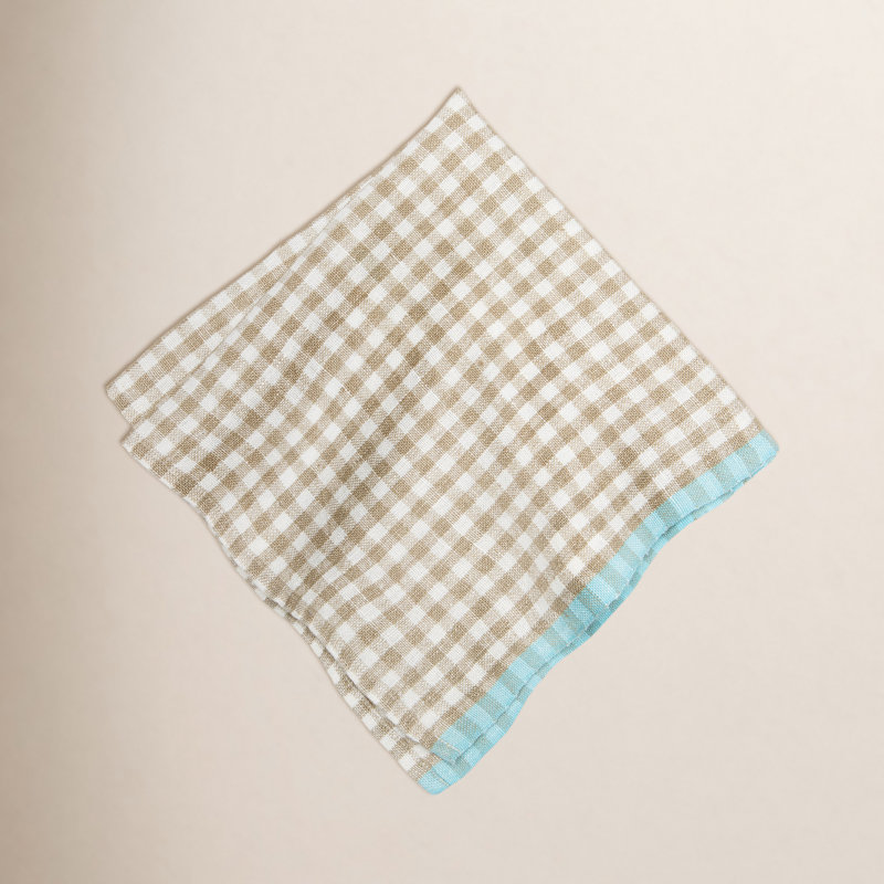 Gingham Linen Square Napkins, Natural/Aqua