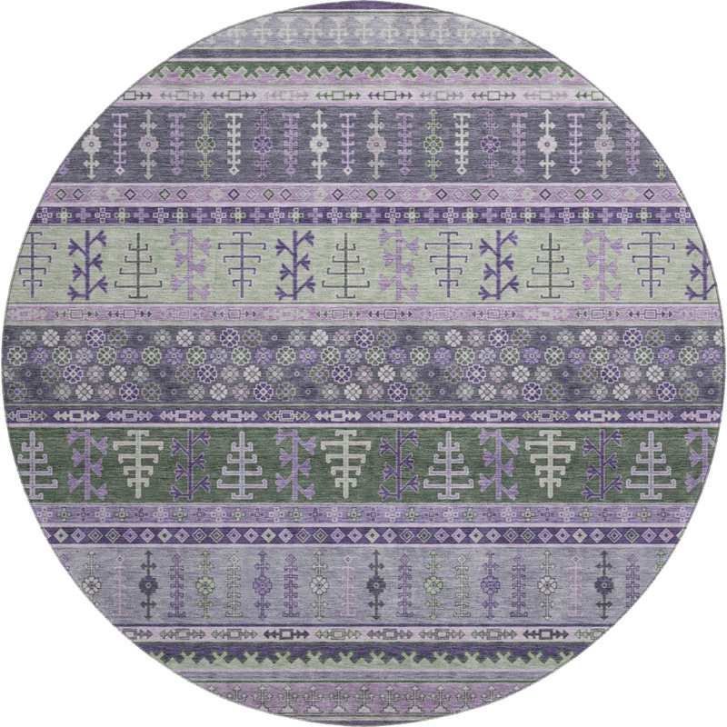 Premium Machine Washable Mayfield AMF2160 Striped Rug, Round 8', Purple