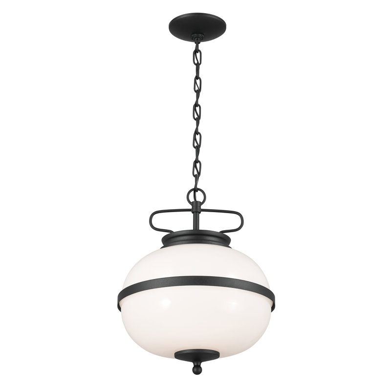 Luminaire suspendu 2 lumières avec verre opale Seagrove, Noir texturé
