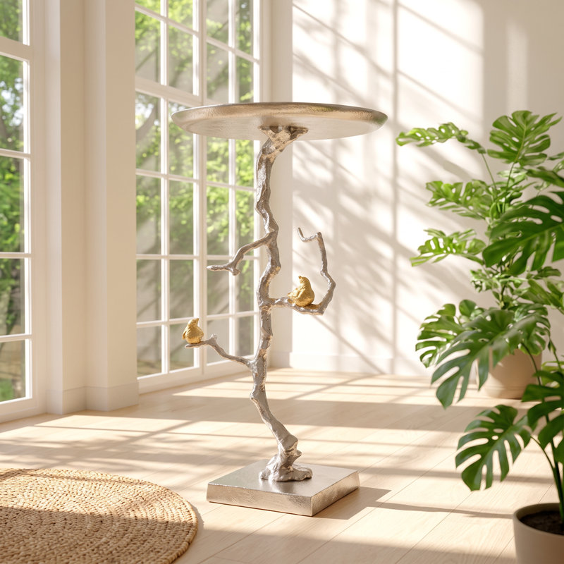 Table de bout ronde en aluminium l 16,9 po x P 16,9 po x H 28 po Evergreen Decor