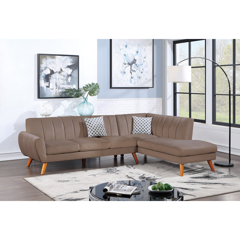 Light Brown Faux Leather Tufted Two-Piece Sectional Sofa