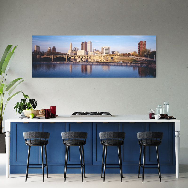 Bridge across a river Scioto River Columbus Ohio USA 1 Piece Wrapped Canvas Panoramic Wall Art, 50.8 cm H x 152.4 cm W