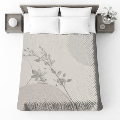 Couvre-lit matelassé gris à motif floral