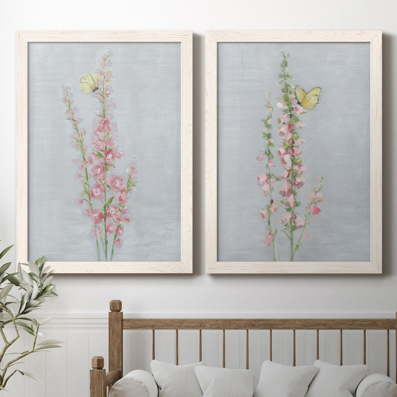 Foxglove Garden I - ensemble de 2 reproductions, H 44 po x l 31 po x P 1 po, Toile blanche encadrée, Pas de tapis