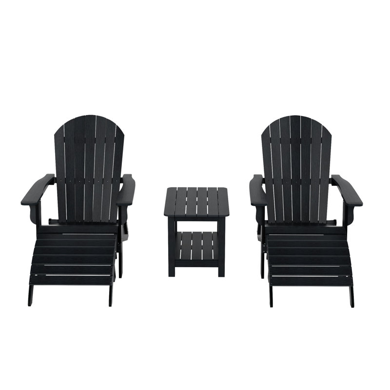 Chaise Adirondack pliante en plastique avec repose-pieds et table Arrlo, Noir