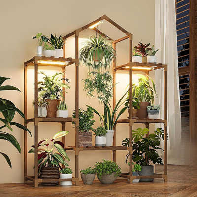 This Wooden Indoor Plant Stand Comes With A Plant Growth Light And Can Hang Flower Pots, Making It Suitable For Decorating Living Rooms, Terraces, And