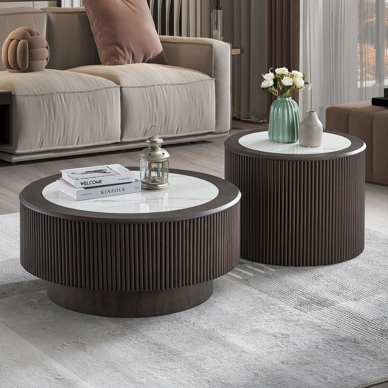Ensemble de tables basses en faux marbre, H 15,94 po x l 31,5 po x P 31,5 po