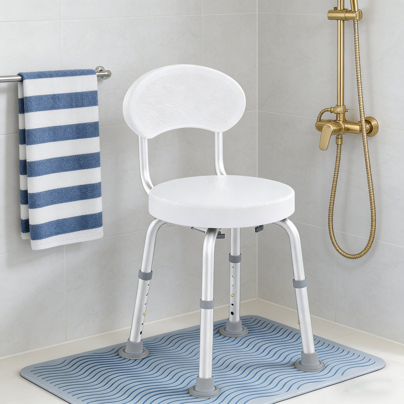 360 Swivel Shower Chair With Backrest Height Adjustable Non Slip Bath Seat