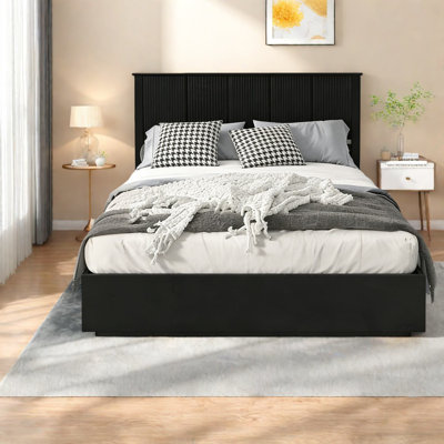 Lit Queen élégant avec cadre en bois massif, style moderne