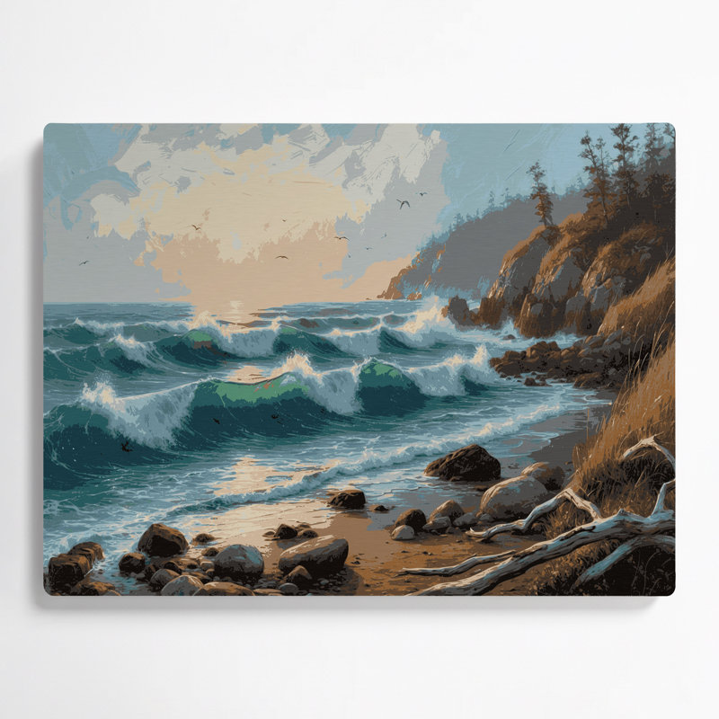 Art mural gris en métal Coastal Seaside Escape, H 24 po x l 36 po