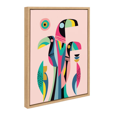 «Mid Century Modern Tropical Toucan» par Rachel Lee, 3 oiseaux, reproduction d'art sur toile encadrée