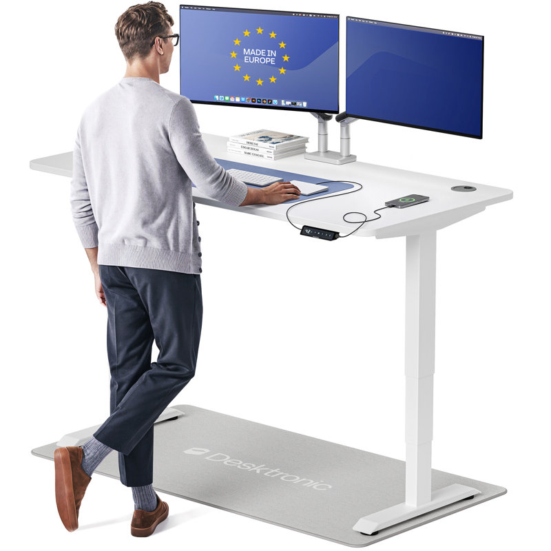Bureau assis-debout électrique HomePro – Bureau réglable en hauteur à double moteur avec 3 positions mémorisables, chargement USB et USB-C, système anticollision