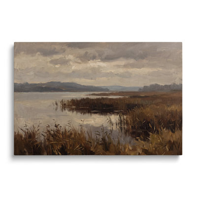 Tableau multicolore sur toile représentant un paysage de marais et de roseaux, œuvre d'art murale picturale pour le salon, la salle à manger et la chambre.