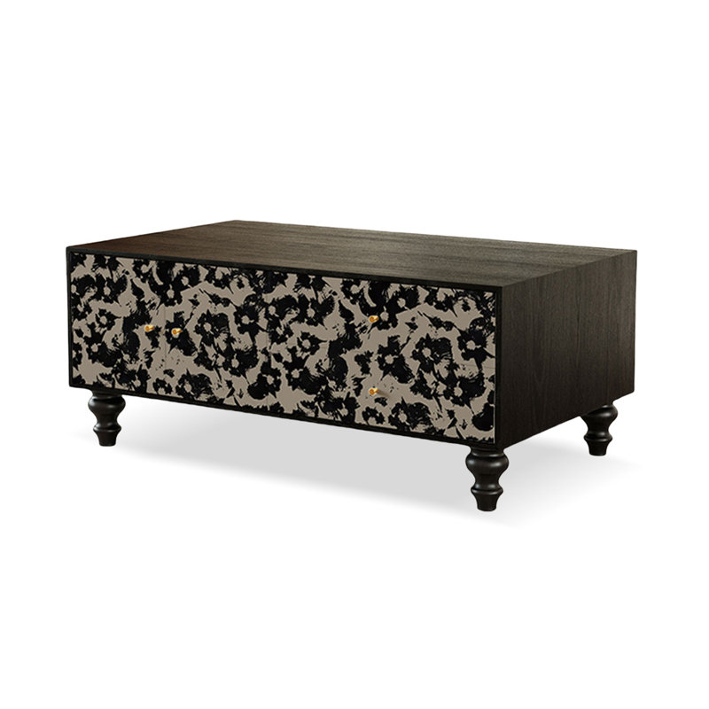 47.24" Black Solid Wood Rectangular Coffee Table