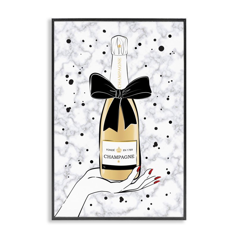 Tenant une bouteille de champagne, estampe numérique par Martina Pavlova, Giclée encadrée noir minuit, H 18 po x l 12 po