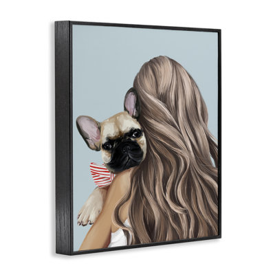 Fille avec un chien Frenchie, estampe numérique, design par Anna Lischenko