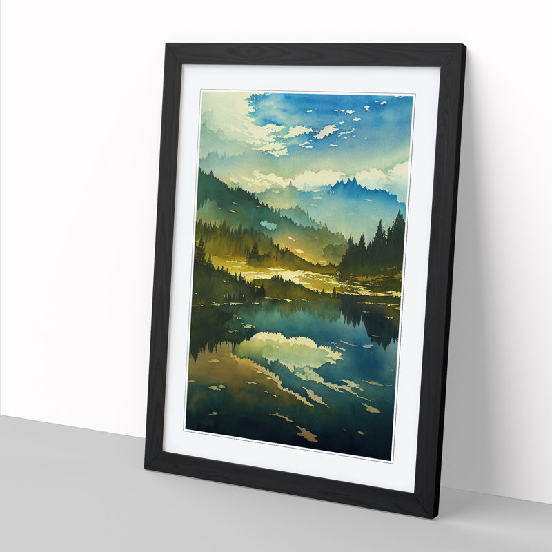 Watercolour Lake Vol.1 - Framed Print, 64cm H x 46cm W x 2cm D, Walnut