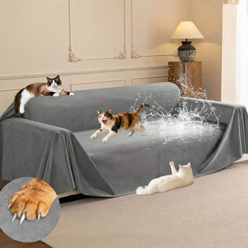 Box Cushion Sofa Slipcover, Grey