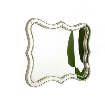 Miroir de 24 po Fleuron, miroir décoratif en forme de vague de style pu de luxe, créant une atmosphère dans l'espace de la maison, convenant à la salle de bain, à la chambre à coucher, au salon, au couloir, au vestibule, etc.