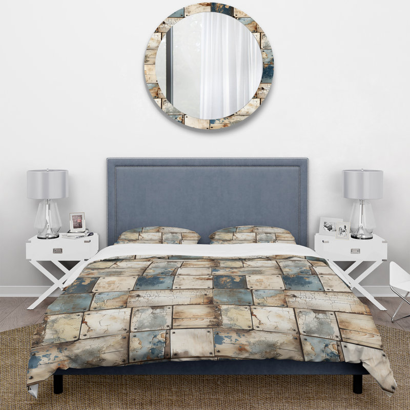 Ensemble de housse de couette Rustic Modern Cubic Farmhouse Planks, Housse de couette pour grand lit et 2 taies décor