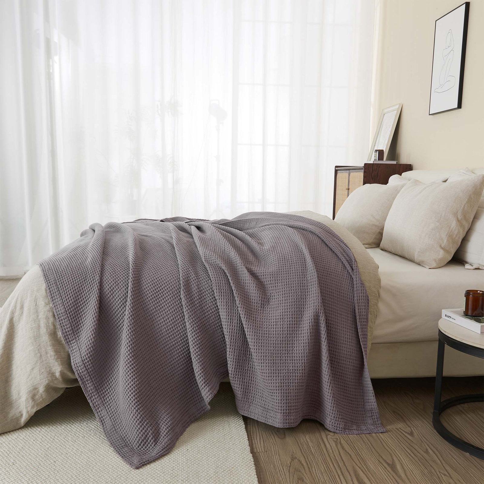 Cotton Waffle Weave Throw Blanket, Dark Gray, Twin
