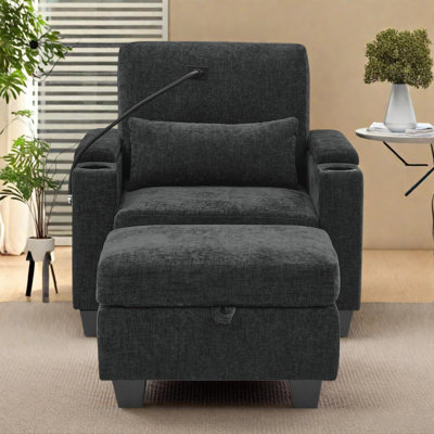 Canapé inclinable simple avec dossier réglable, port USB, support et repose-pieds