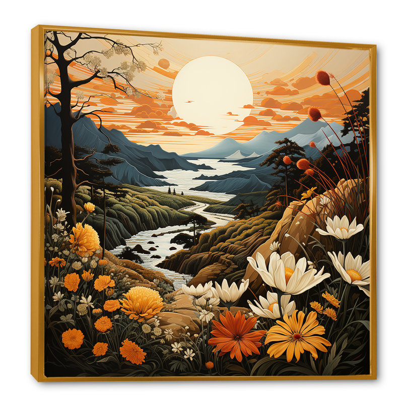 «Bold Botanical Mountain Landscape», impression sur toile, H 24 po x l 24 po x P 1 po, Cadre flottant doré