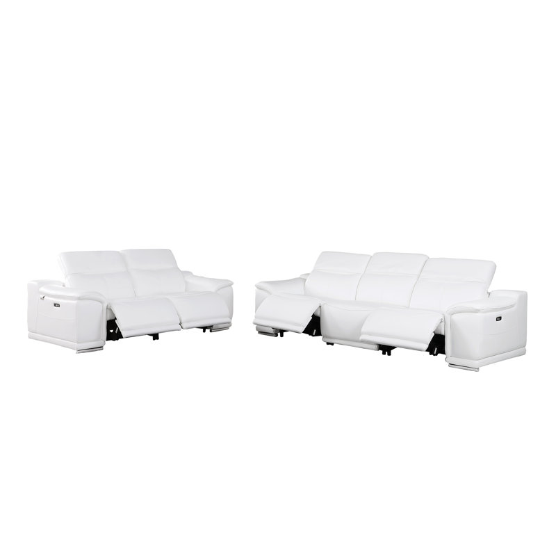 Ensemble de canapé et causeuse inclinable électrique Divanitalia en cuir fleur italien, Blanc