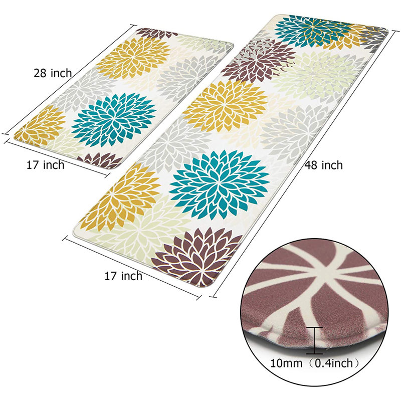 Anti-Fatigue Non-SKid Kitchen Mat (Set of 2), Red/White/Teal/Yellow