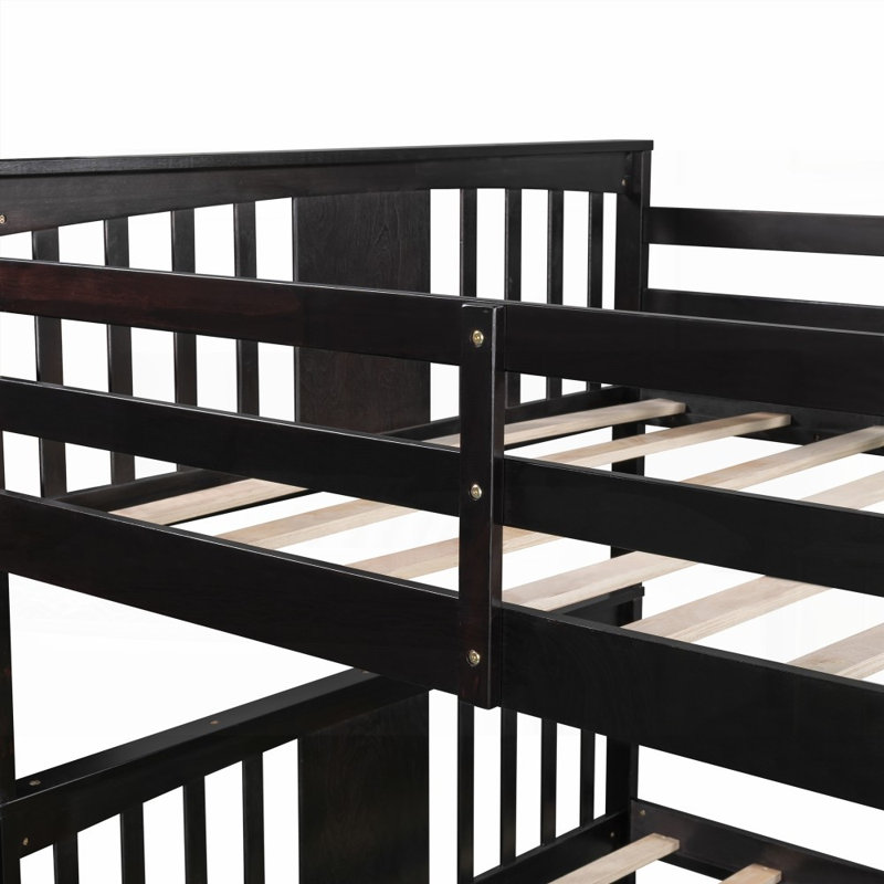Lit double superposé double avec tiroirs et échelle - L 79,6 po x l 56,5 po x H 62,9 po, aucun sommier nécessaire, durable!