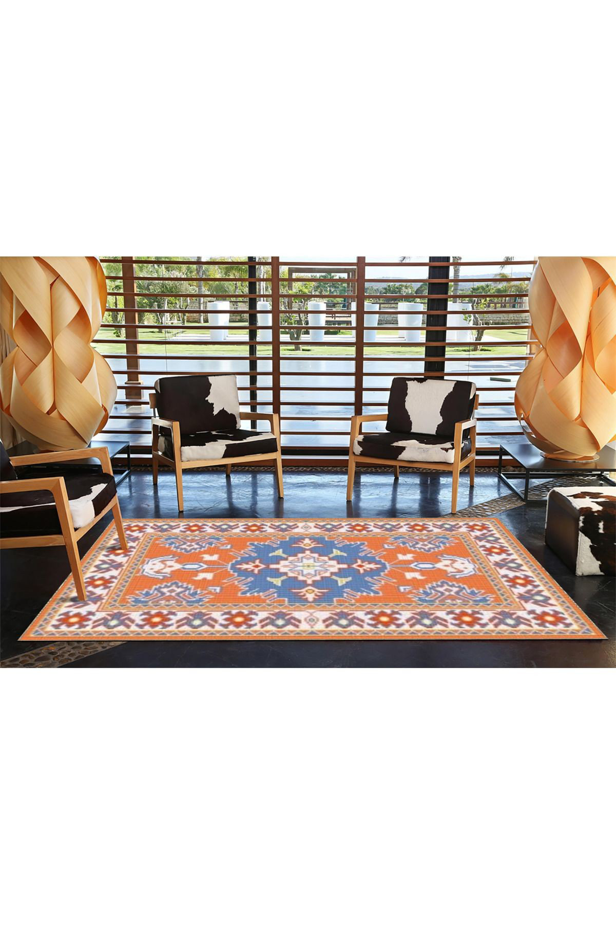 Hokku Designs Orange Geometric Creative Decorative Washable Rug ...