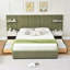 Lit plateforme haut tapissier avec tables de chevet, tiroirs et tablettes flottantes, grand, velours vert-1201298467-1201298465