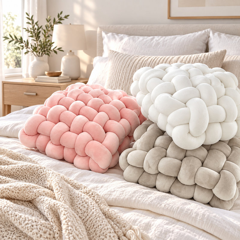 Ensemble de 2 coussins Knot - Coussins décoratifs pour canapé, canapé et lit, coussins décoratifs doux et confortables, Gris