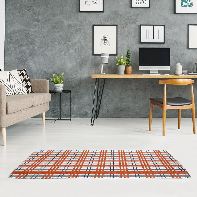 Tapis orange / blanc à carreaux, Rectangle 5 pi x 7 pi