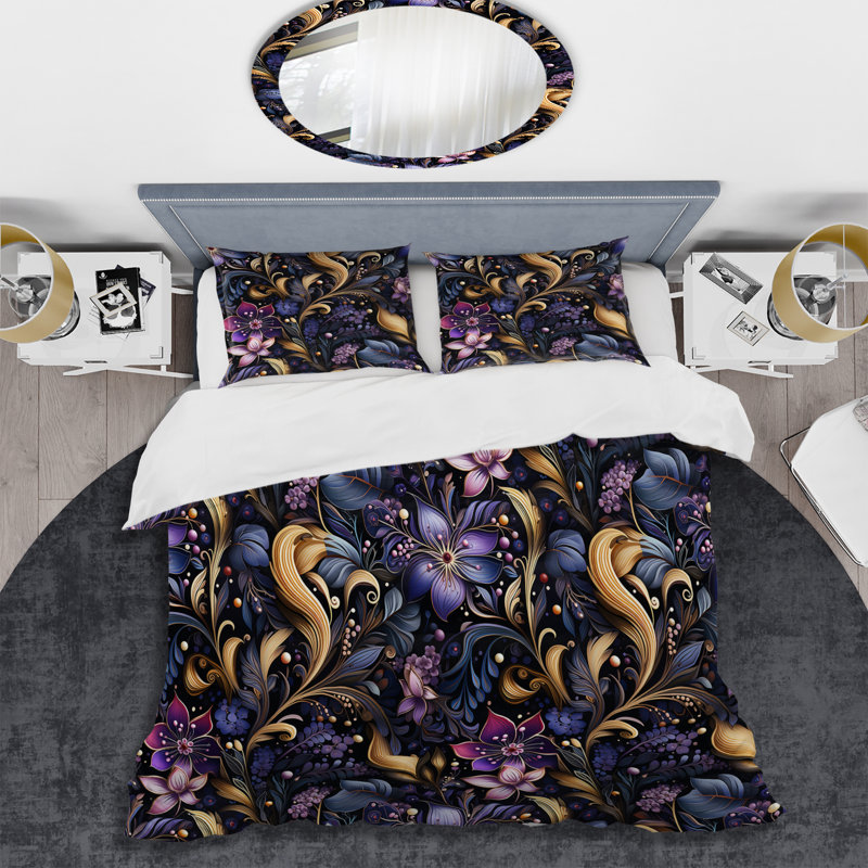 Ensemble de housse de couette romantique en microfibre bleu / mauve, Housse de couette pour très grand lit et 2 très