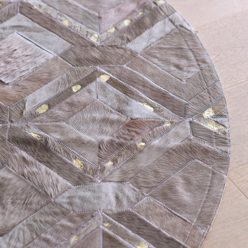 Cowhide Geometric Area Rug in Lilac Ash, Round 9'10"